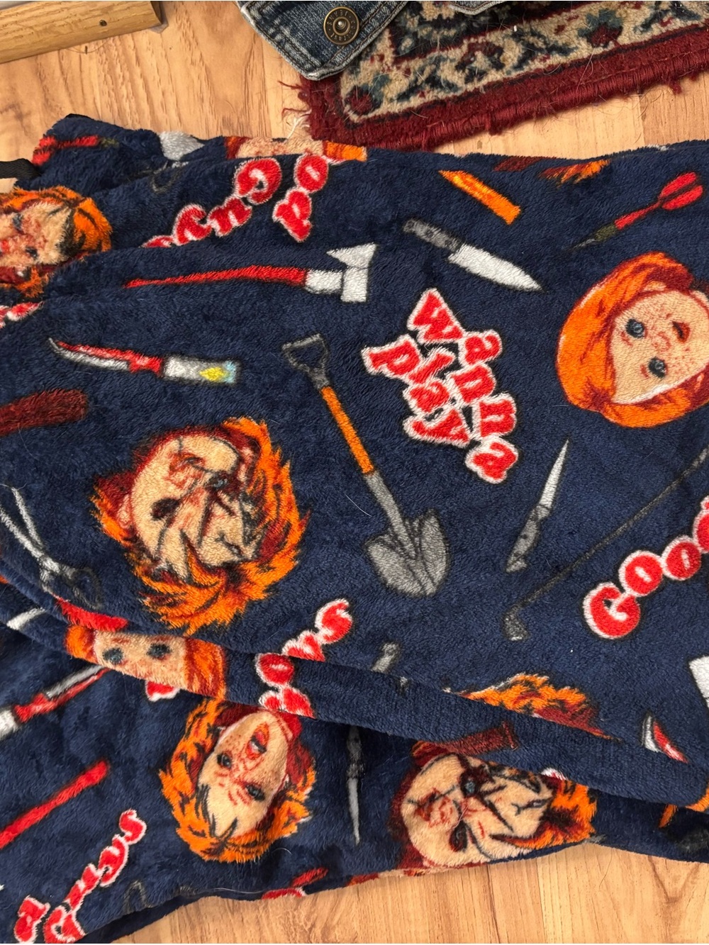 Navy Blue Chucky Patterned Fleece Throw